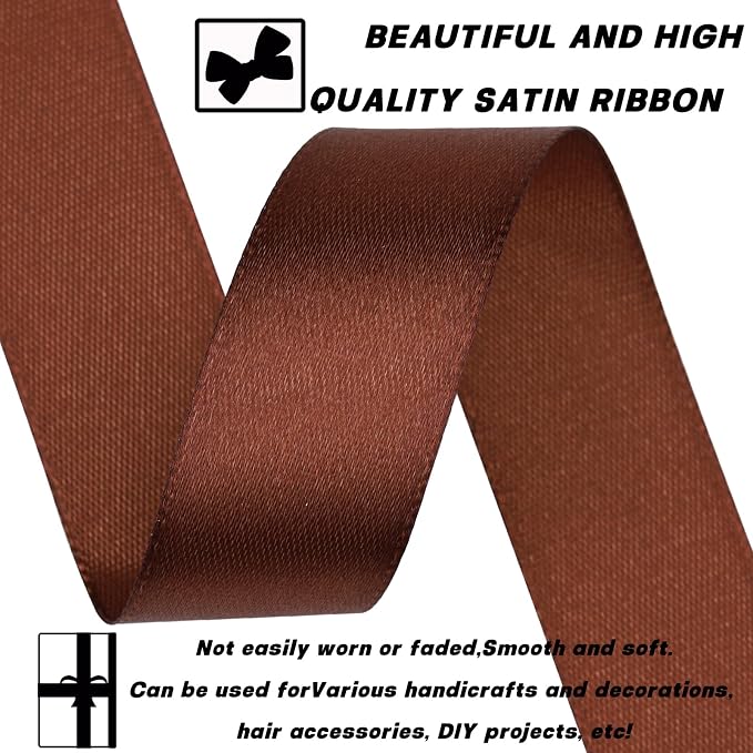 7/8 Inch 30 Yards Brown Satin Craft Ribbon-Single Face Polyester Ribbon - Image 3