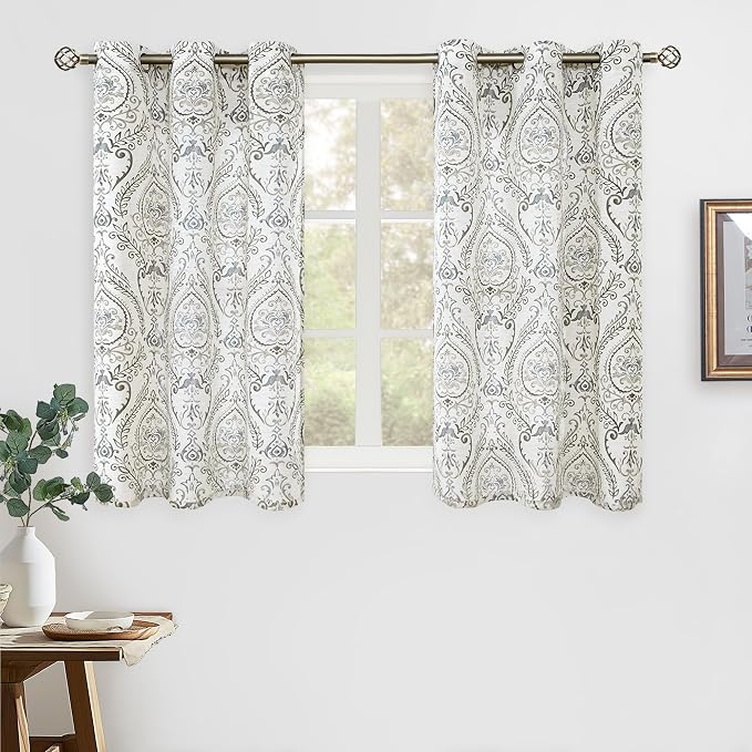 Linen Curtains 40 inch Length for Kitchen/Cafe, Light Filtering Semi Sheer by LAMIT
