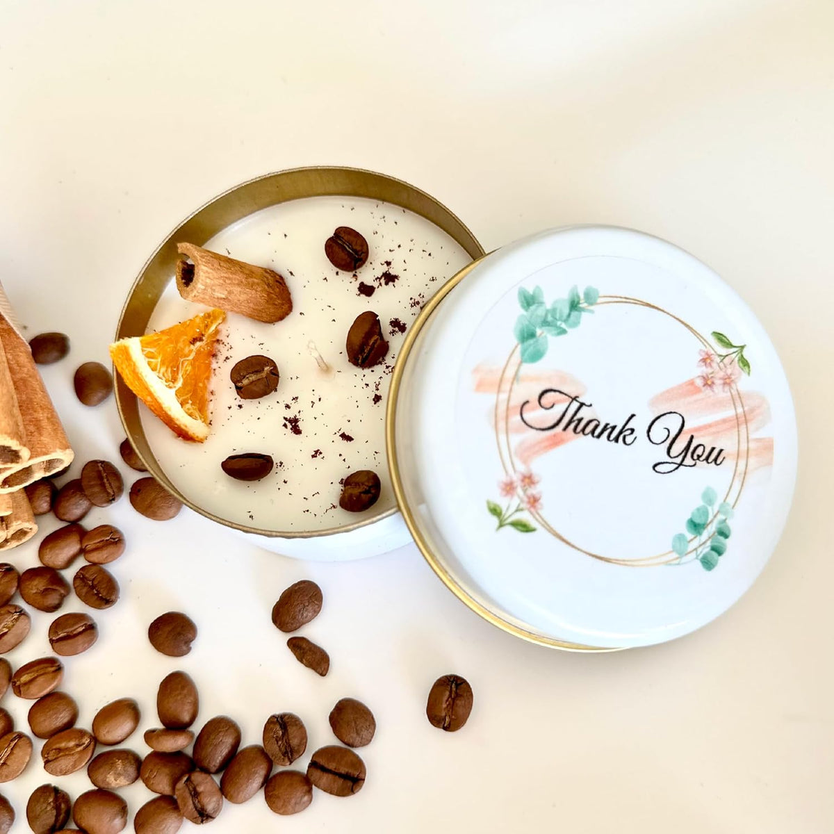 Coffee Scented Soy Wax Candle Favors with Hand-Placed Orange and Cinnamon Stick - Handmade Gift Set for Wedding Guest - Bridal Shower Baby Shower Birthday (100 Pieces)