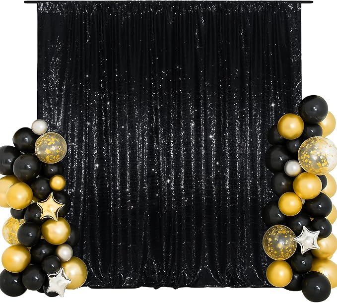 SquarePie 5x7ft Black Sequin Backdrop, High Density Non-Transparent Glitter by SquarePie