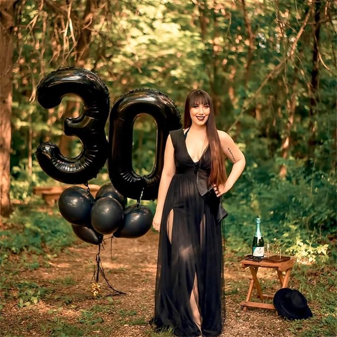 Black Number 30 Balloons, 40 Inch Black Mylar Foil Number 3 & 0 Balloons - Image 6