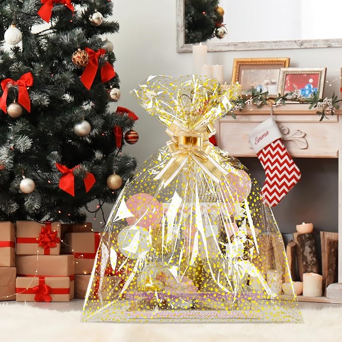 COQOFA 10 Pieces Large Cello/Cellophane Bags, 24x 30 Inches Clear Basket Gift - Image 7
