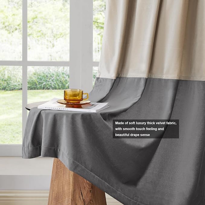 BULBUL Luxury Two Tone Velvet Curtains 108 inch Length- Champagne Gray | Modern - Image 5