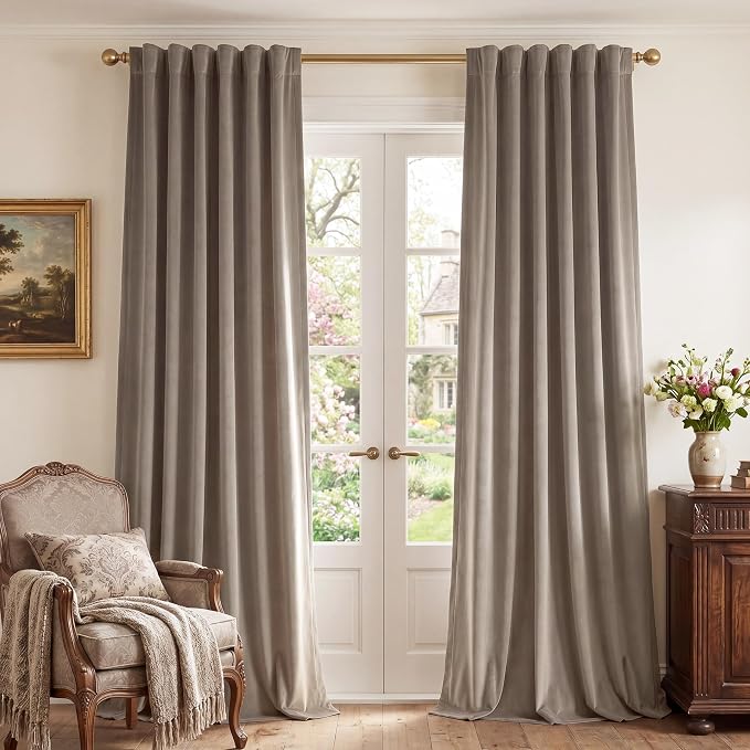 Camel Beige Velvet Curtains for Decor Extra Long, Light Blocking, Summer Heat by StangH