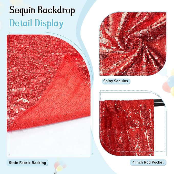 SquarePie 10x10ft Red Sequin Backdrop, High Density Non-Transparent Glitter - Image 3