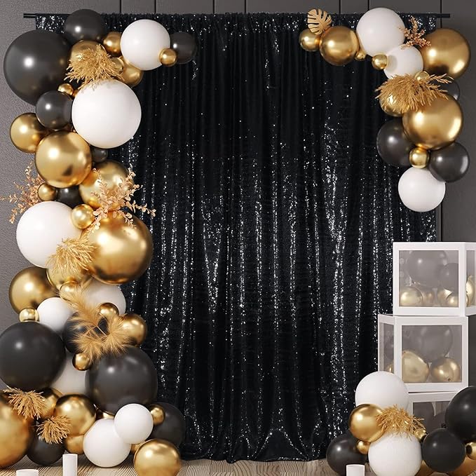 Juya Delight Black Sequin Backdrop, 6FTx8FT NO See-Through Photobooth Backdrop by JuyaDelight