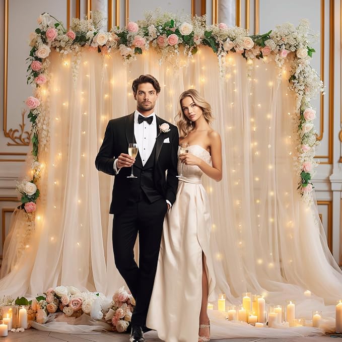 10x8ft Champagne Tulle Backdrop Curtain - Image 4