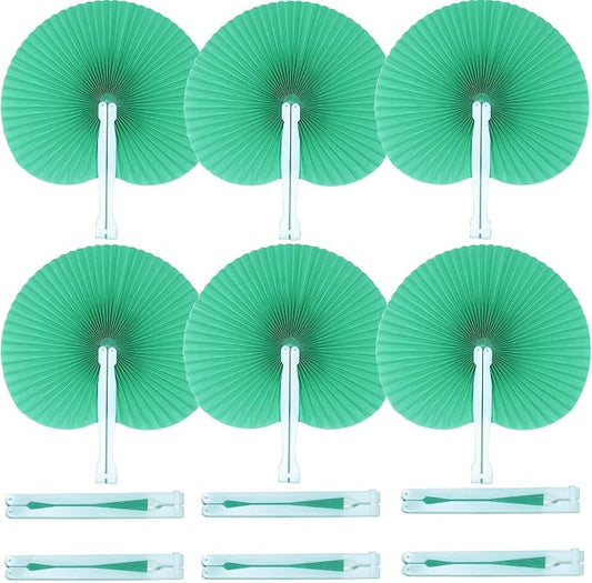 Bestage 20 Pieces Green Round Paper Fans | Foldable Handheld Fans by Bestage