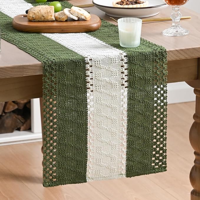 Artoid Mode Army Green Farmhouse Woven Table Runner 12x120 Inch | Seasonal by ArtoidMode