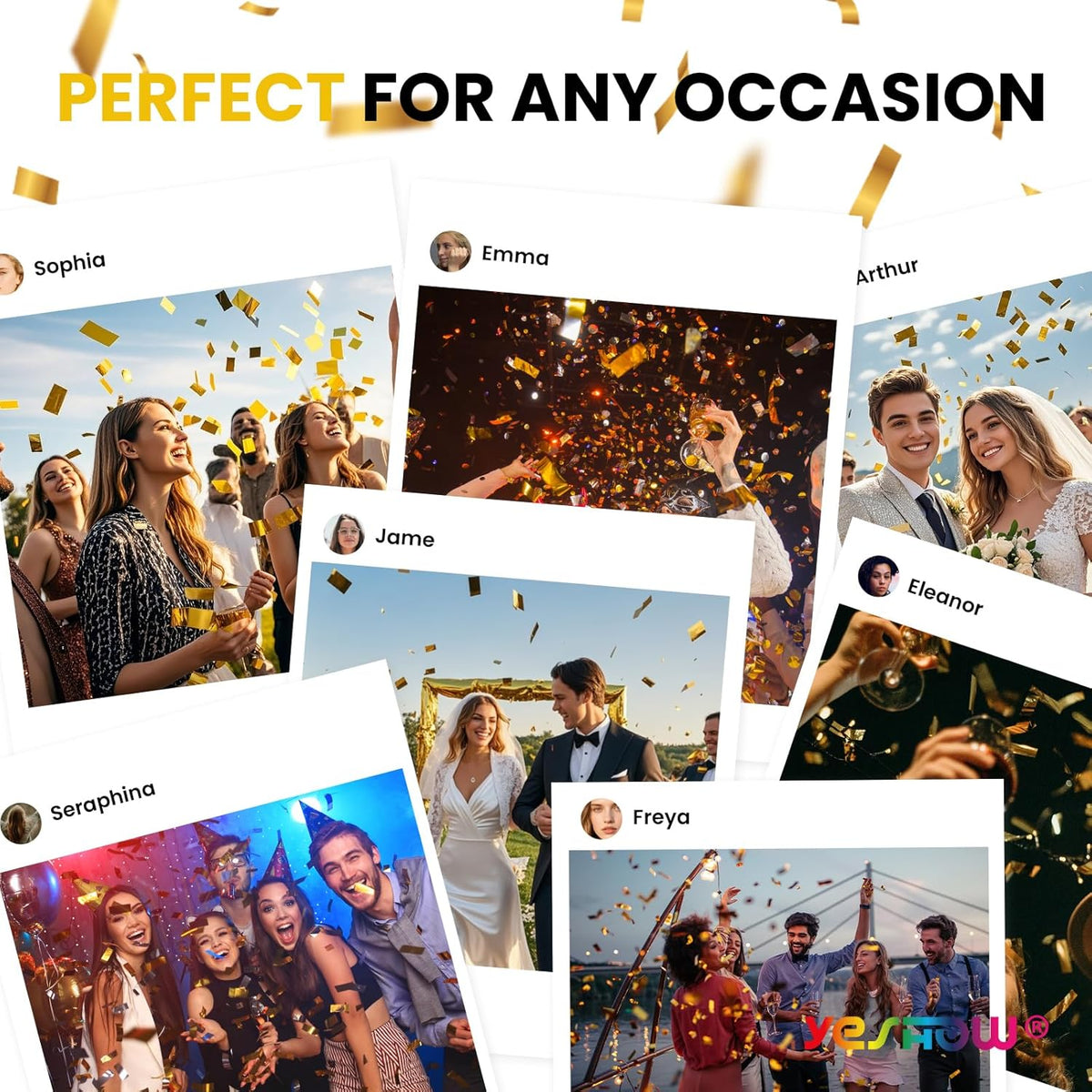 Confetti Cannon Party Poppers Gold,(6 pack) YESHOW Confetti Shooters Blaster for Birthday Graduation Wedding Christmas New Year’s Eve and Any Celebrations