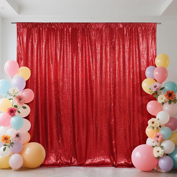 SquarePie 10x10ft Red Sequin Backdrop, High Density Non-Transparent Glitter - Image 2
