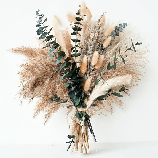 Green Pampas Grass Boho Bouquet – Exquisite Lavender and Eucalyptus Dried by Unknown