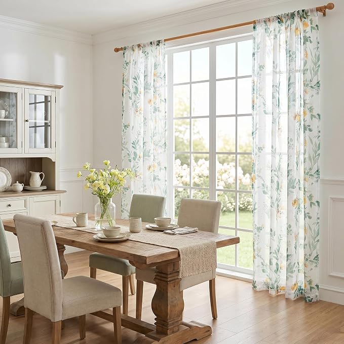 MYSKY HOME Green Sheer Floral Curtains 95 Inch Length - Image 8