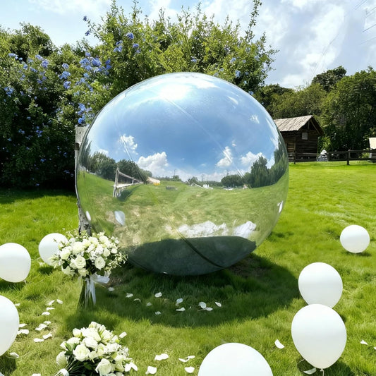 Inflatable Mirror Ball, Silver Big Shinny Balls Reusable Large PVC Disco Ball Balloon for Large Event Decoration, Party, Wedding Decor, Concerts, Stage (1 Pcs, 0.6m/23.6in Without Air Pump)
