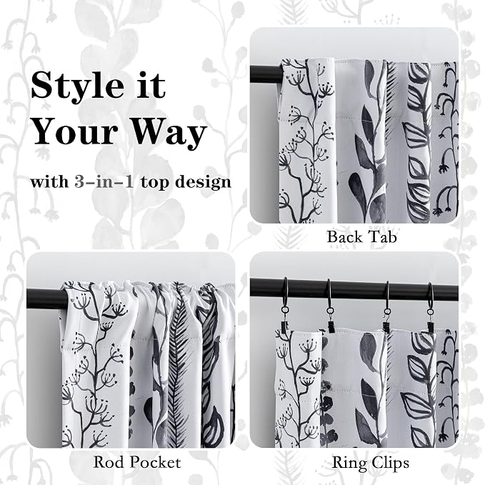 Boho Blackout Leaves Patterned Curtains 84 Inch Long 2 Panels Set - Image 3