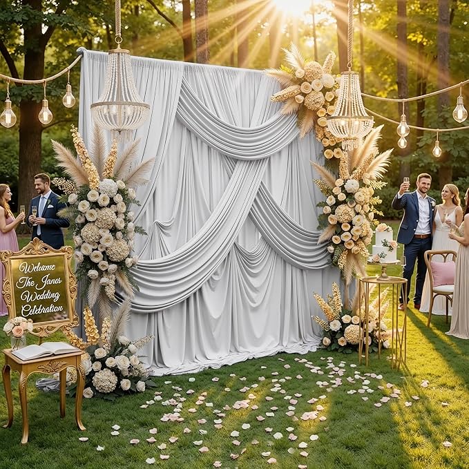 10ft x 10ft Wrinkle Free Silver Backdrop Curtain fpr Parties, Polyester - Image 5