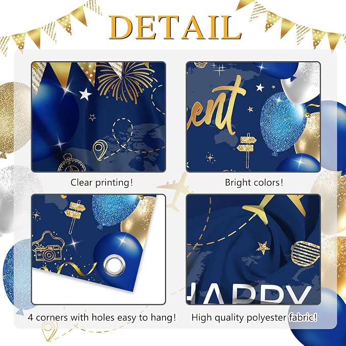 Mocsicka Retirement Party Decorations Blue and Gold Happy Retirement Backdrop - Image 4