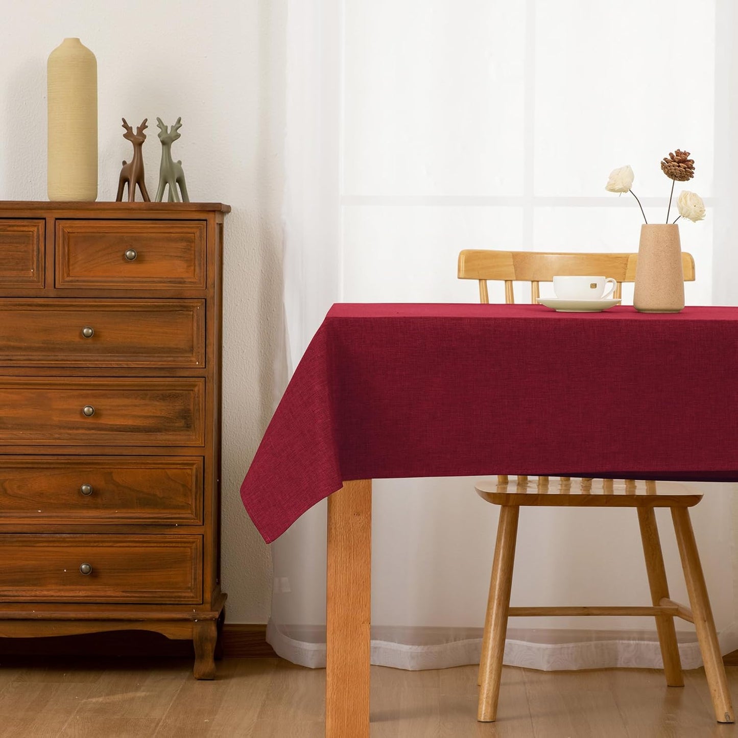 Hiasan Faux Linen Rectangle Tablecloth - Wrinkle and Stain Resistant Washable Table Cloth for Kitchen Dining Room Holiday Table Cover for Dinner, Red, 60 x 120 Inch