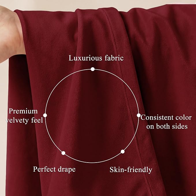 Red Velvet Curtains Extra Long for Chrismas Decor, W52 x L102, Room Darkening - Image 4