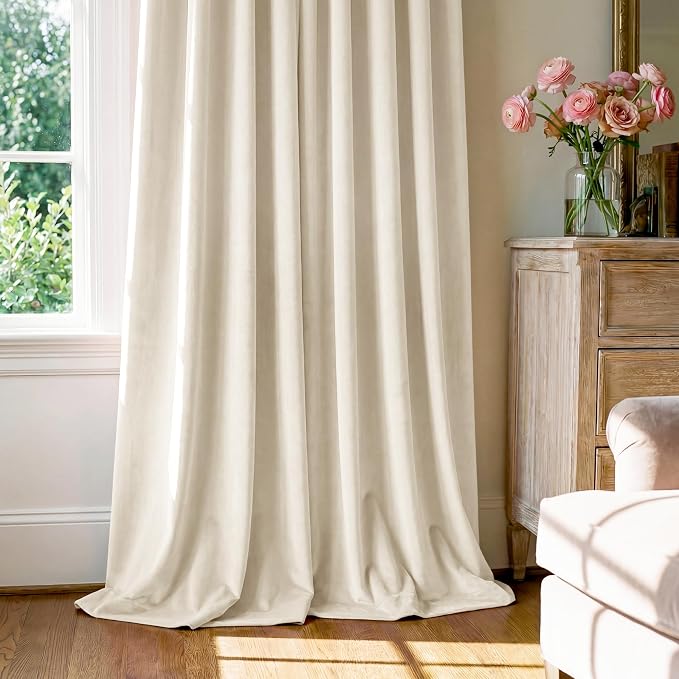 Ivory White Velvet Curtains for Nursery Back Tab, W42 x L84, Back tab Drapes - Image 7
