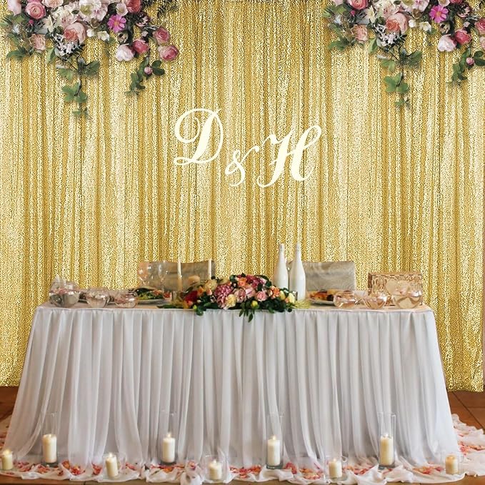 Sugargirl Gold Sequin Backdrop Curtain 7FTx7FT Glitter Gold Background Drapes - Image 7