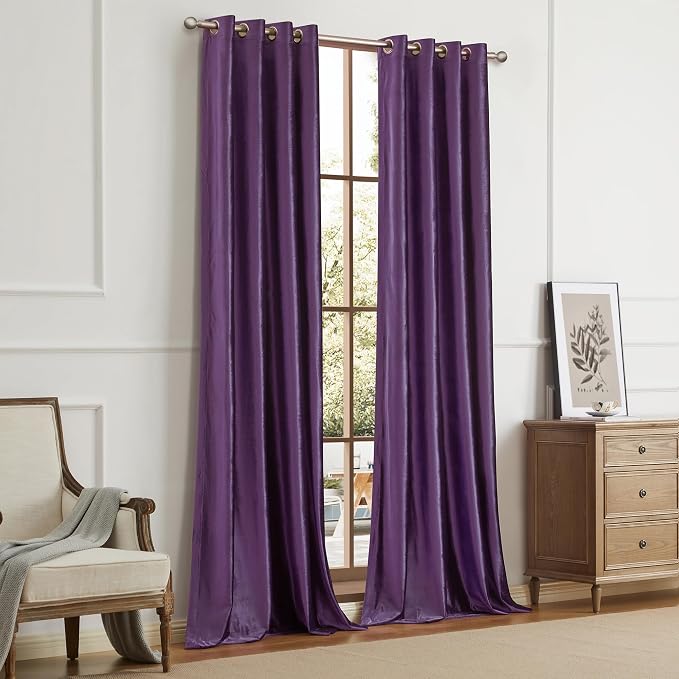 BULBUL Velvet Violet Purple Blackout Curtains 90 inch Long - Image 6