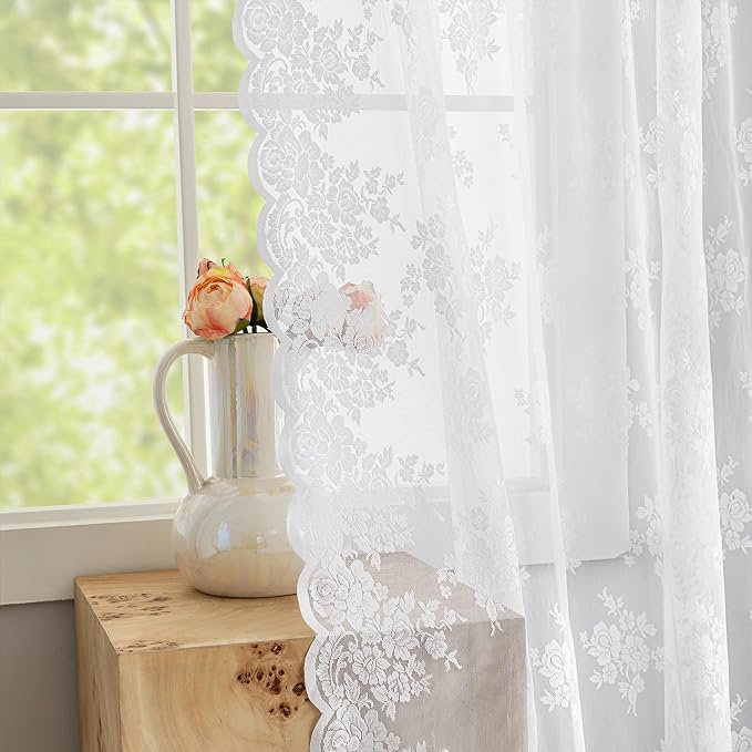 Kotile White Floral Lace Curtains - Image 4