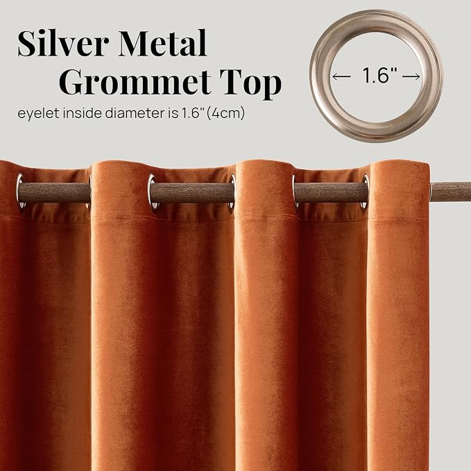 BULBUL Velvet Burnt Orange Blackout Curtains 96 inch Long - Image 6