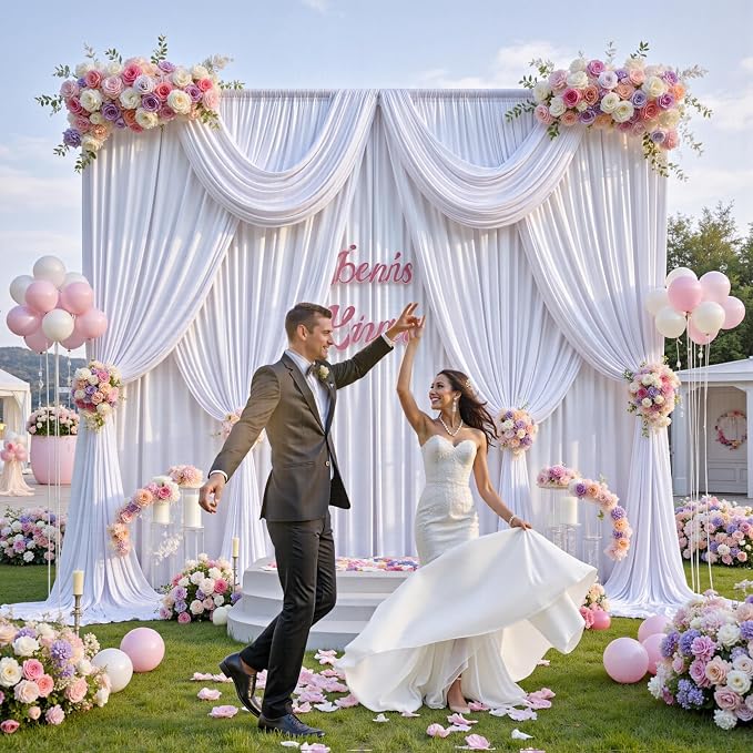 30 ft x 8 ft White Backdrop Curtain Drapes - Image 6