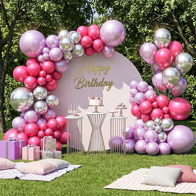 RUBFAC Metallic Mauve Pink Balloons 129pcs Different Sizes Balloon Arch | Latex - Image 5