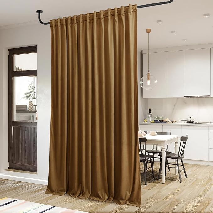 Gold Brown Velvet Curtains 108 inches Long Fall Decor | Light Blocking Thermal - Image 2