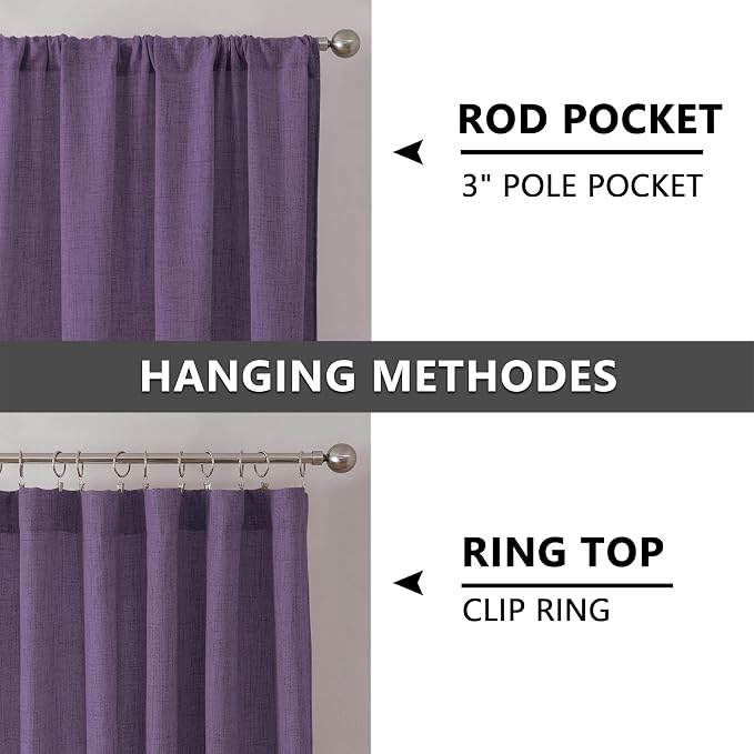 Tollpiz Linen Curtains Bedroom Rod Pocket Semi Sheer Curtain Burlap Light - Image 5