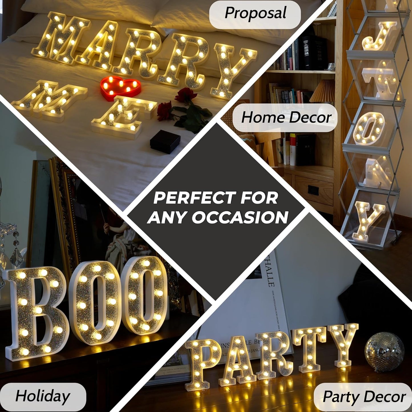 Marquee Light Up Letters, Glitter Silver LED Letter Lights Battery Powered Alphabet Letter Sign for Night Light Wedding Birthday Party Cafe Bar Decoration Girls Room Decor - Number 3