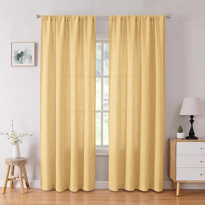 Tollpiz Linen Curtain Bedroom Rod Pocket Semi Sheer Curtains Burlap Light by Tollpiz