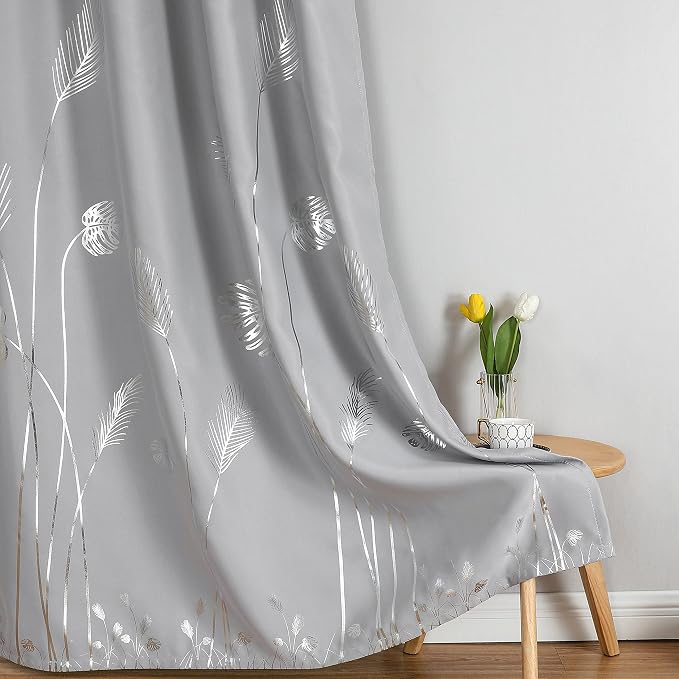 Light Grey Curtains Blackout Thermal Insulated Window Curtains Drapes - Image 7