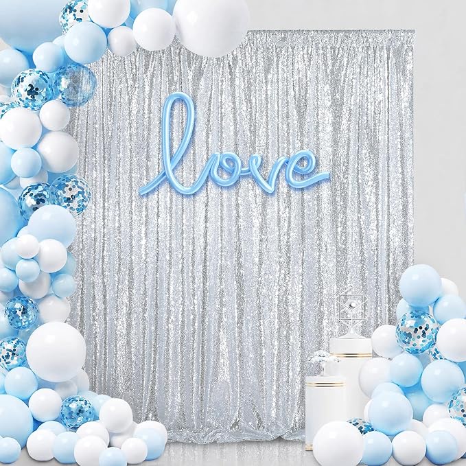 Silver Sequin Backdrop Sequin Wedding Photo Curtains 10ft x 10ft | Sequin - Image 2