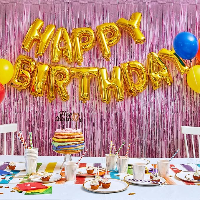 5 Pack Pink Foil Curtain Backdrop 3.2ft x 9.8ft Metallic Tinsel Foil Fringe - Image 6