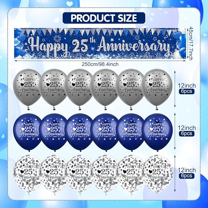 Blue Silver 25th Anniversary Decorations - Image 3