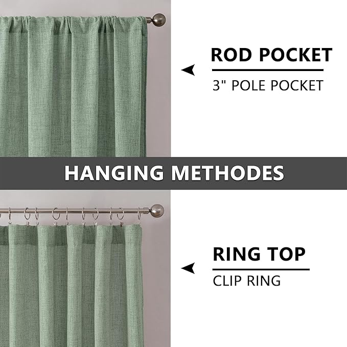 Tollpiz Linen Curtains Living Room Rod Pocket Semi Sheer Curtain Burlap Light - Image 5