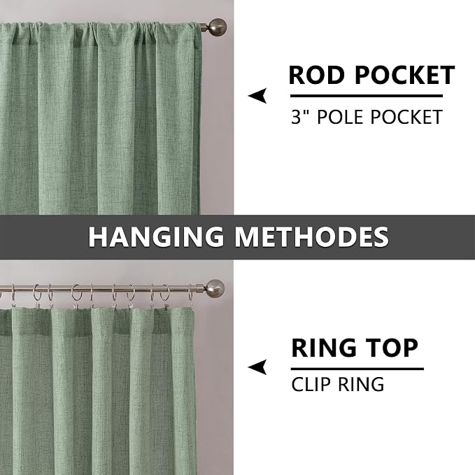 Tollpiz Linen Curtains Bedroom Rod Pocket Semi Sheer Curtain Burlap Light - Image 5