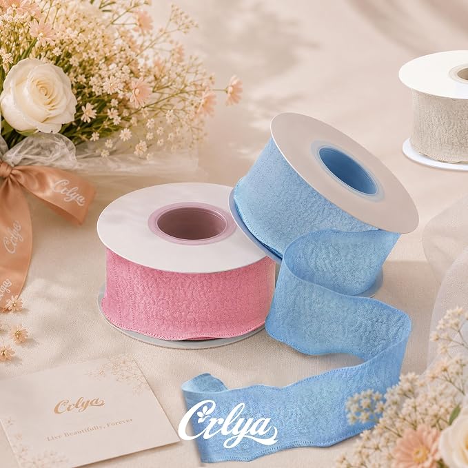 Pink Ruffle Ribbon, 1-1/2 Inch x 10 Yards Chiffon Silk Ribbons | Crinkle ribbon - Image 7