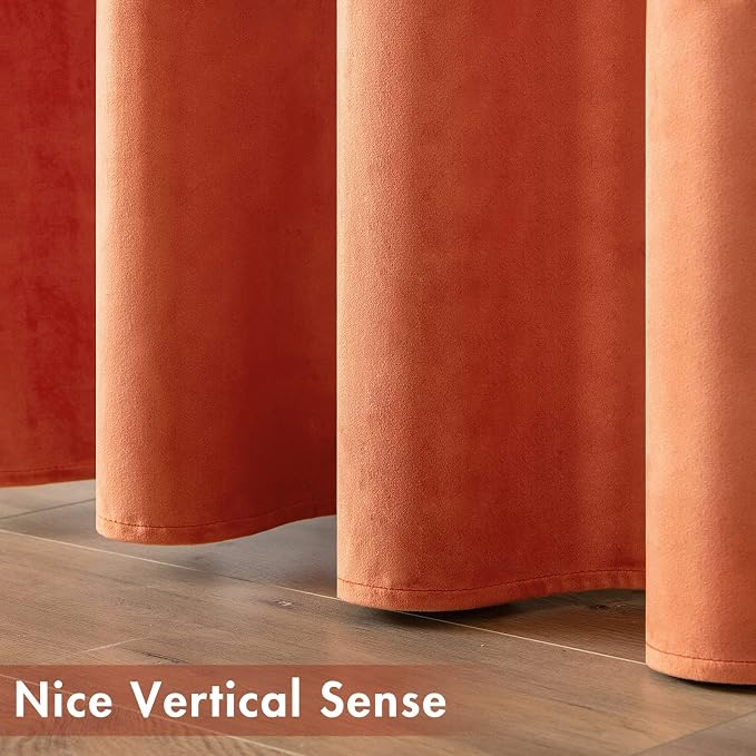 MIULEE Fall Orange Velvet Curtains Terracotta 52 x 84 Inch Length Set of 2 | - Image 6