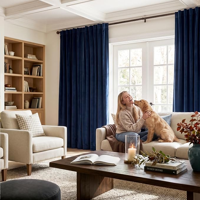 Navy Blue Velvet Blackout Curtains - Image 8
