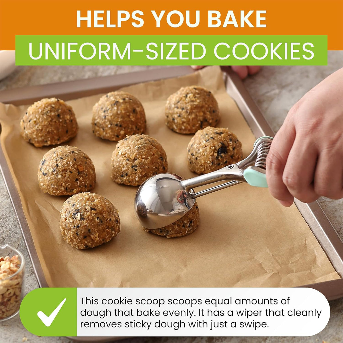 Spring Chef Large #20 Stainless Steel Cookie Scoop for Baking - Melon Baller - Multifunctional 2.93 Tbsp Cookie Scooper with Trigger Release for Ice Cream, Meatball, Cupcake, Muffin - Mint