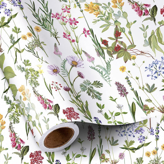 RUSPEPA 30" X 32.8' Wild Flower Wrapping Large Paper Roll for Women Girls, Jumbo Roll, Elegant Floral Design Gift Wrap Perfect for Birthday, Bridal Shower, Spring, Wedding, Mother's Day, 82 sq. ft.