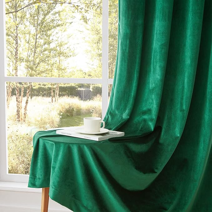 BULBUL Velvet Green Blackout Curtains 90 inch Long - Image 4