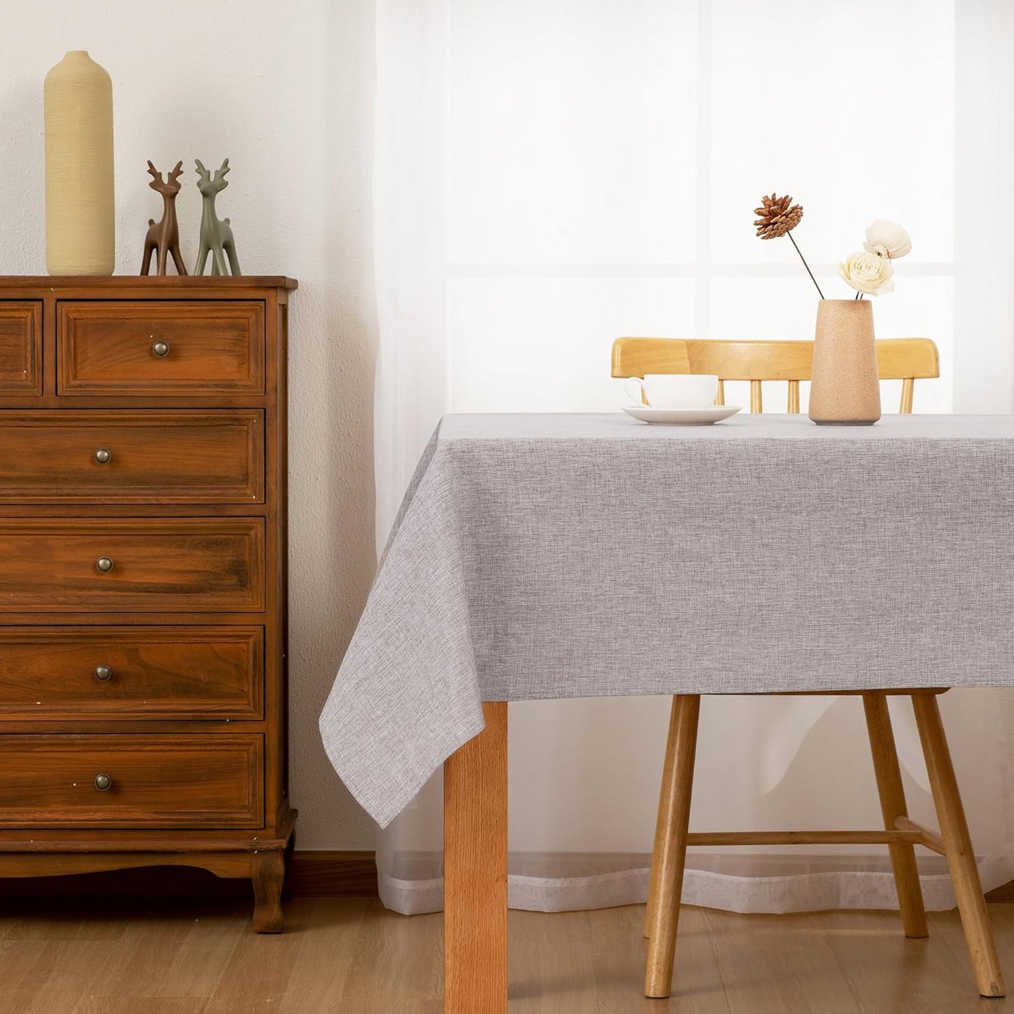 Hiasan Faux Linen Rectangle Tablecloth - Wrinkle and Stain Resistant Washable Table Cloth for Kitchen Dining Room Holiday Table Cover for Party Dinner, Stone, 90 x 132 Inch