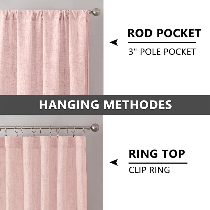 Tollpiz Linen Curtains Bedroom Rod Pocket Semi Sheer Curtain Burlap Light - Image 5