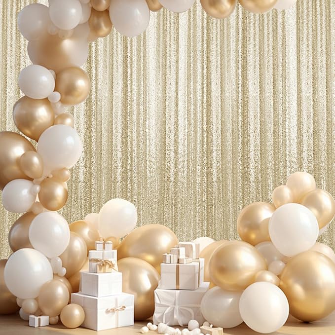 2×8FT-2PCS Champagne Gold Sequin Backdrop Curtains Panels, Photography Backdrop - Image 2