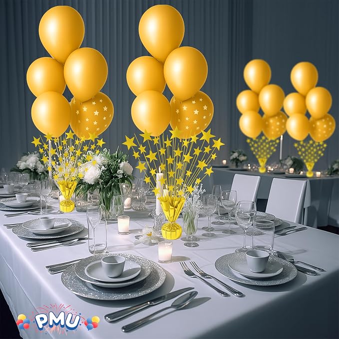 PMU 6 Pack Bursting Star Metallic Foil Spray Centerpiece- Gold Balloon Weights - Image 2